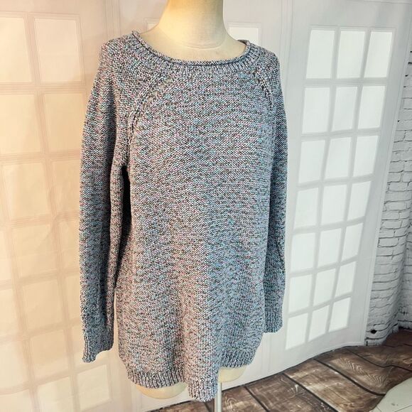 Talbots Blue Multicolor Crew Neck Cotton Blend Knit Long Sleeve Sweater Size OX - Picture 2 of 11